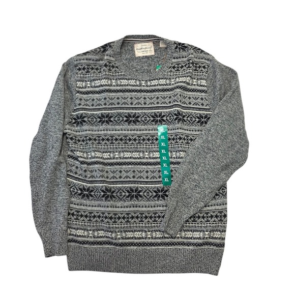 Weatherproof Vintage Fair Isle Sweater Men XL Gray‎ Black Cotton Knit Pullover - Picture 1 of 6